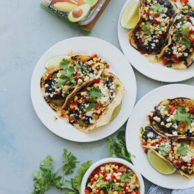Southwestern Black Bean Tacos. These vegetarian tacos are topped with a fresh corn salsa!