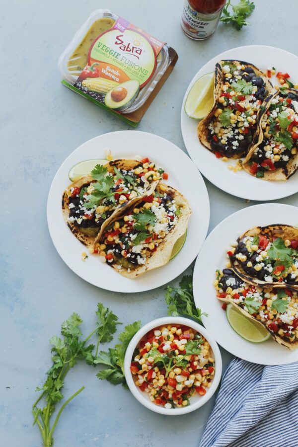 Southwestern Black Bean Tacos. These vegetarian tacos are topped with a fresh corn salsa!