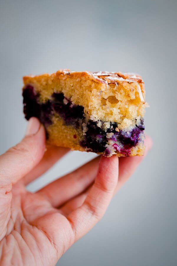 Blueberry Almond Tea Cake. A simple almond cake recipe studded with fresh blueberries and sliced almonds! 