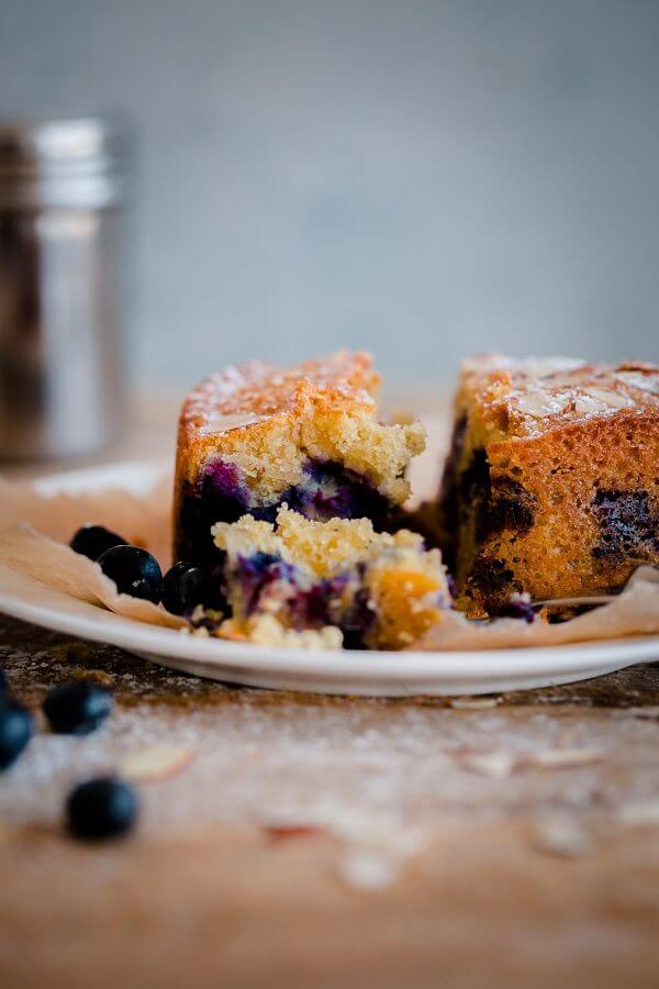 Blueberry Almond Tea Cake. A simple almond cake recipe studded with fresh blueberries and sliced almonds! 