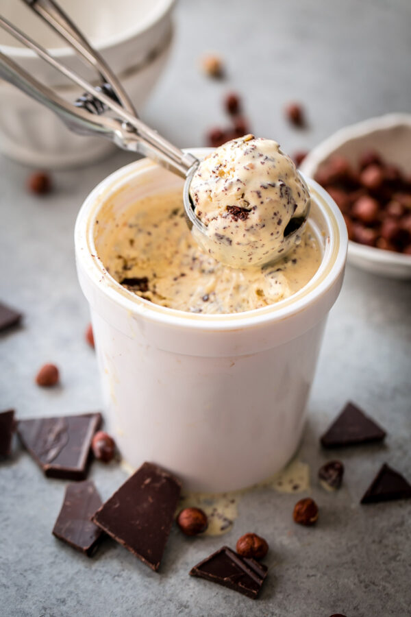 Chocolate Hazelnut Ice Cream in Ice Cream Container