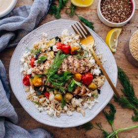 Za'atar Grilled Chicken Bulgur Bowls with Tahini Sauce