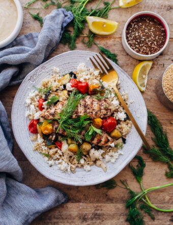 Za'atar Grilled Chicken Bulgur Bowls with Tahini Sauce