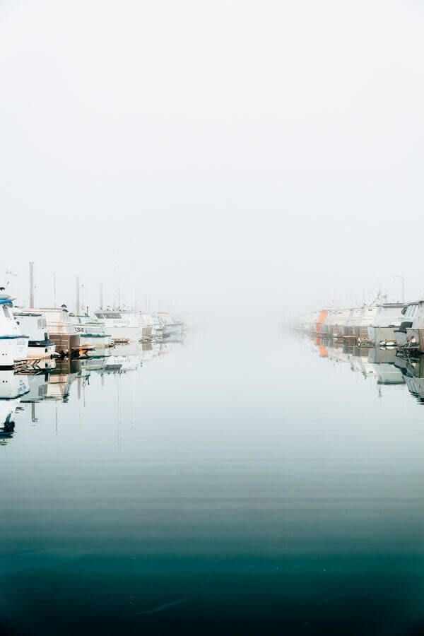 Foggy docks of Cordova, Alaska