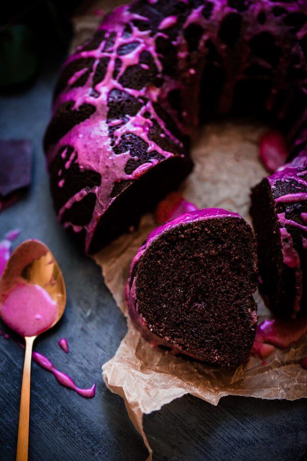 Chocolate Beet Bundt Cake with Beet Glaze. This incredibly moist, fluffy foolproof chocolate beet bundt cake is topped with a beautiful, naturally colored beet glaze!