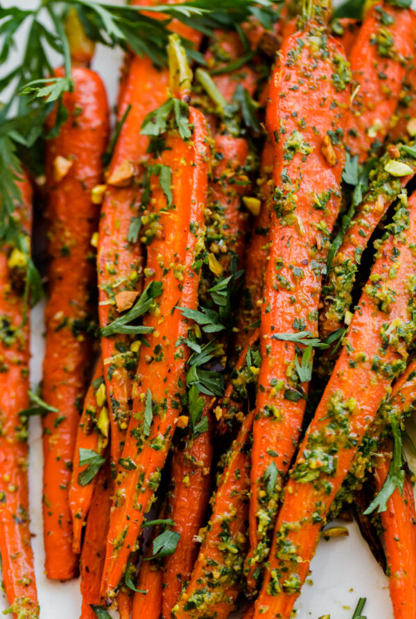Roasted Carrots with Pistachio Carrot Top Pesto