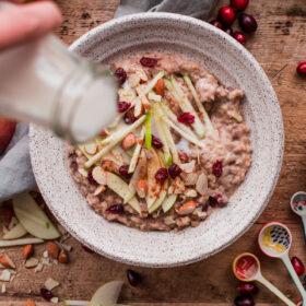 Slow Cooker Steel Cut Oats with Apple and Cranberries. A delicious, healthy crockpot breakfast that is ready for you when you wake up!