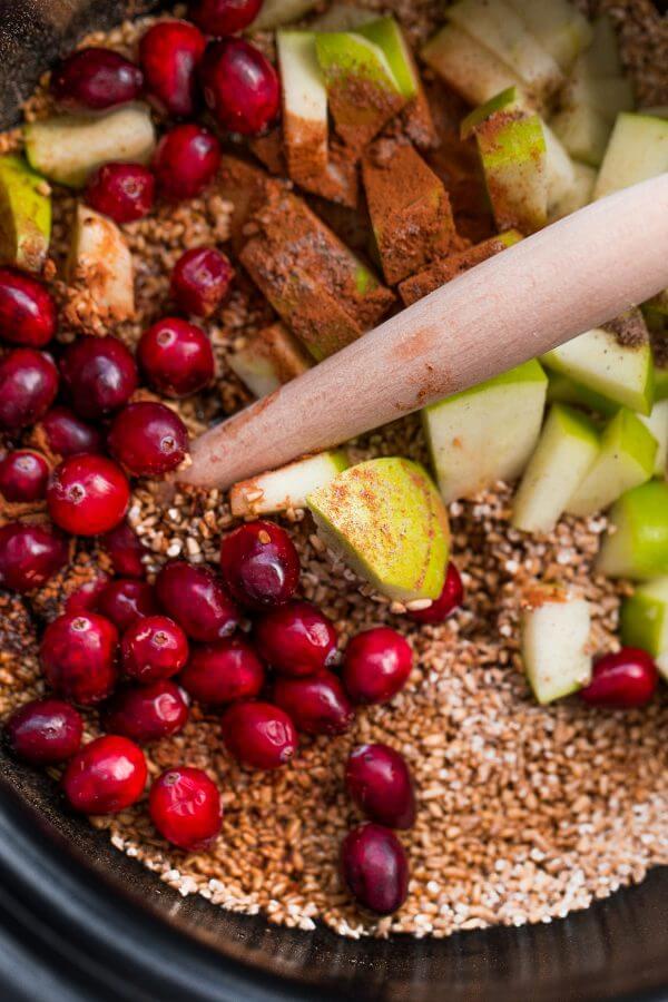 Slow Cooker Steel Cut Oats with Apples and Fresh Cranberries