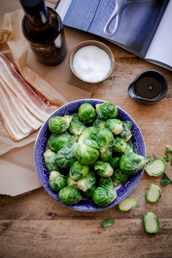 Maple Bacon Brussels Sprouts. Sweet and salty Brussels sprouts side dish with crispy bacon, balsamic vinegar, and maple syrup! 