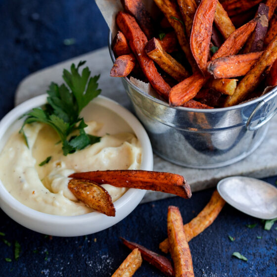 Spiced Sweet Potato Fries with Garlic Aioli A Beautiful Plate