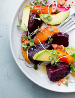 Roasted Beet Salad with Orange and Avocado. An EASY healthy salad recipe packed with healthy fats, texture, and nutrition!