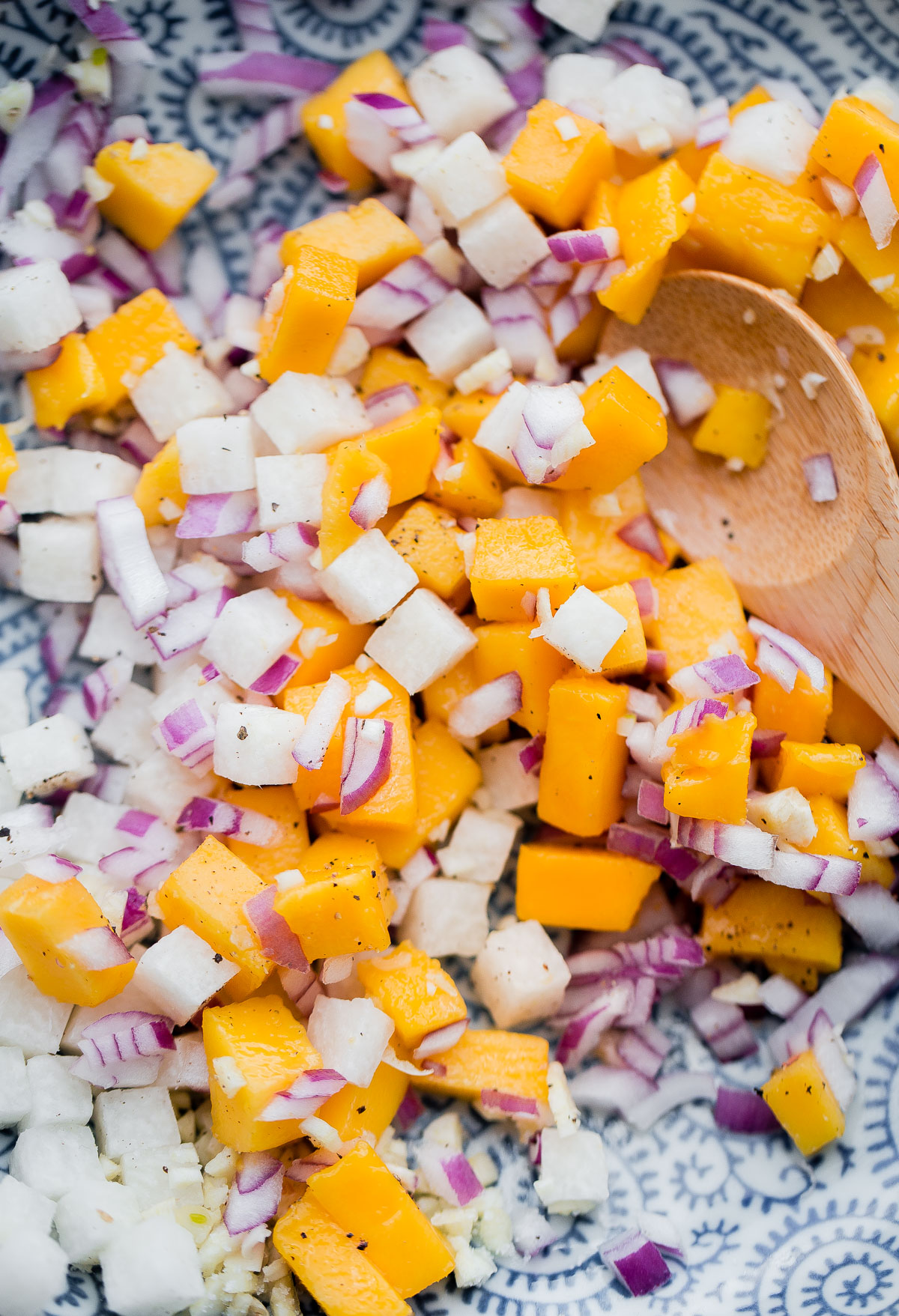 Mango Jicama and Red Onion in Bowl 