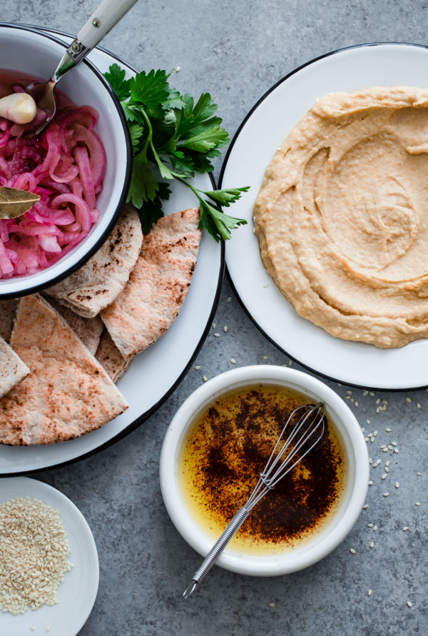 Pita with Pickled Onions and Hummus