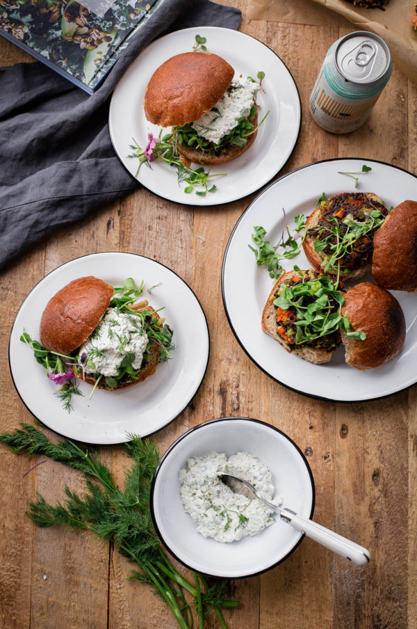 Wild Rice Veggie Burgers with Herbed Ricotta - hearty vegan veggie burger recipe made with wild rice and vegetables!