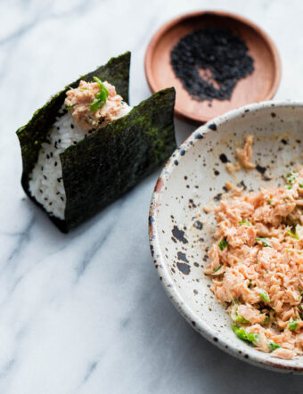 Spicy Tuna Onigiri - traditional Japanese onigiri filled with spicy Bella Portofino tuna.