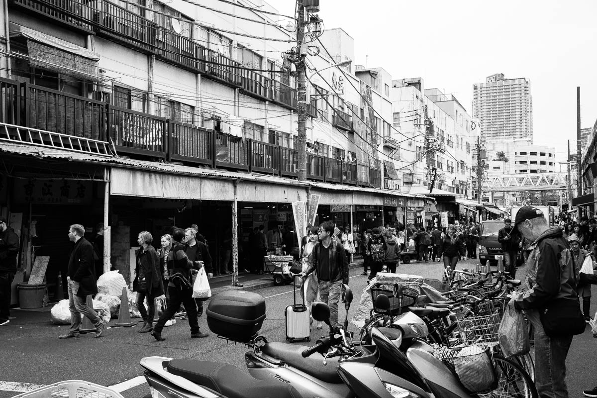 Tsukiji Outside Market Black and White