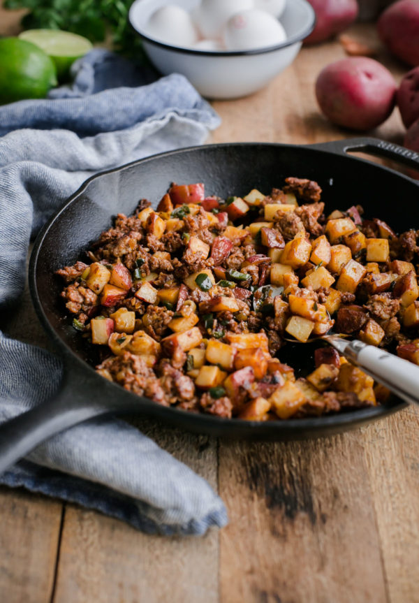 Chorizo Potato Hash in Skillet