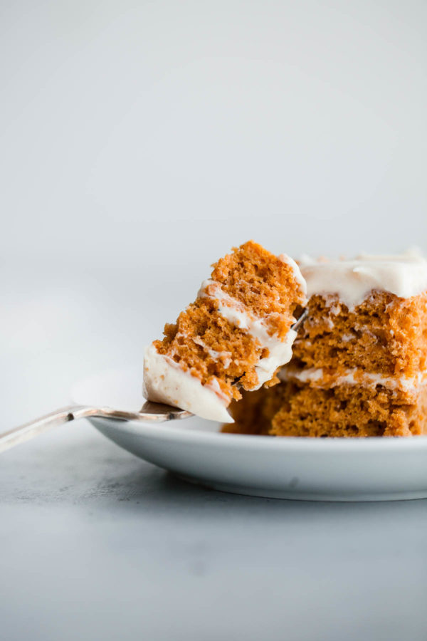 Pumpkin Sheet Cake with Spiced Cream Cheese Frosting. A rich, decadent fall cake!