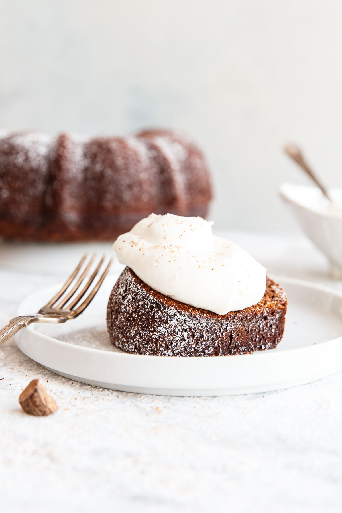 Gingerbread Bundt Cake with Eggnog Whipped Cream