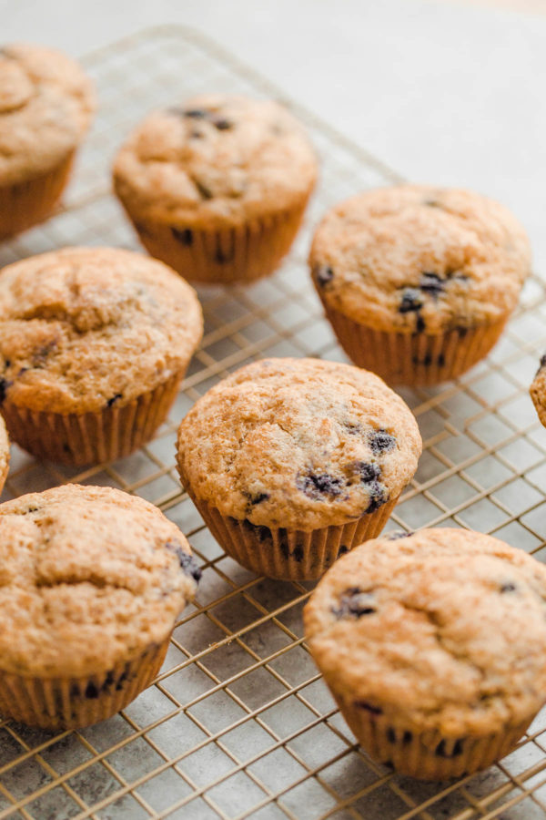 Whole Wheat Blueberry Muffins on Cooling Rack