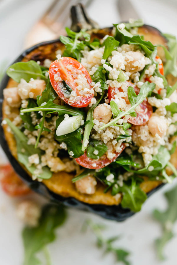 Roasted Acorn Squash Half Filled with Quinoa Salad 