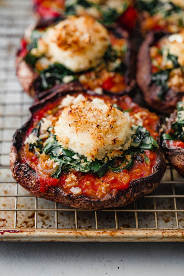 Stuffed Portobello Mushrooms on Baking Sheet 