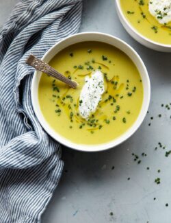 Asparagus Potato Soup with Chive Cream