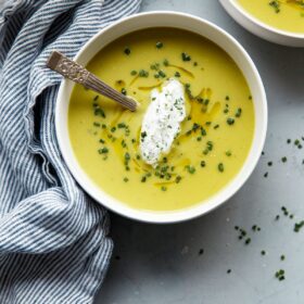 Asparagus Potato Soup with Chive Cream