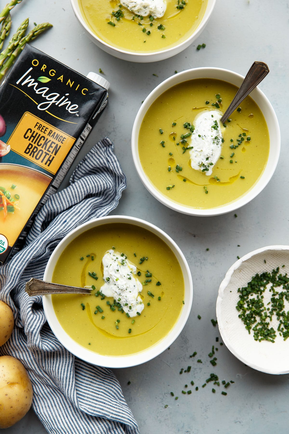 Asparagus Potato Soup with Chive Cream A Beautiful Plate