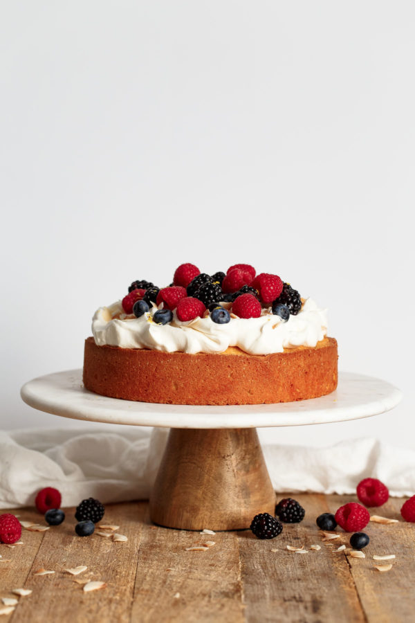 Lemon Coconut Cake with Whipped Cream and Berries