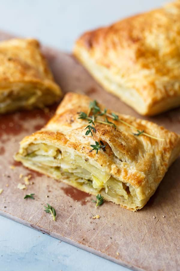 Potato Leek Cornish Pasties on Cutting Board 