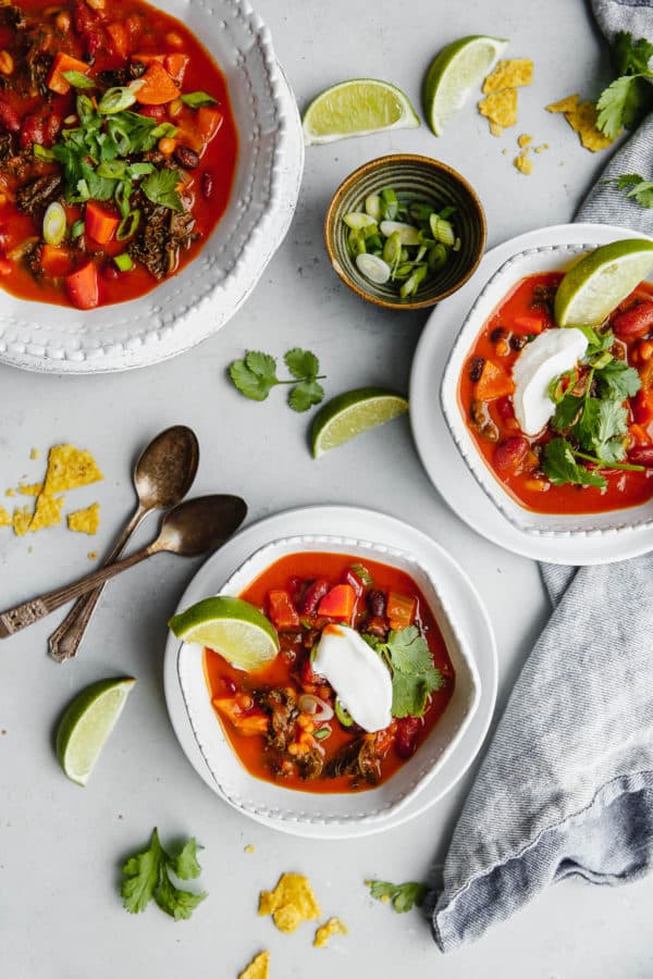 Bowls of Vegetarian Chili on a Table