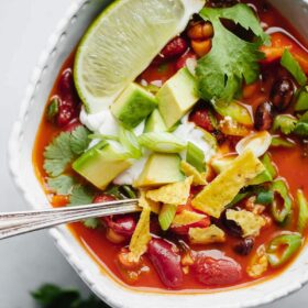 Bowl of Vegetarian Chili with Toppings