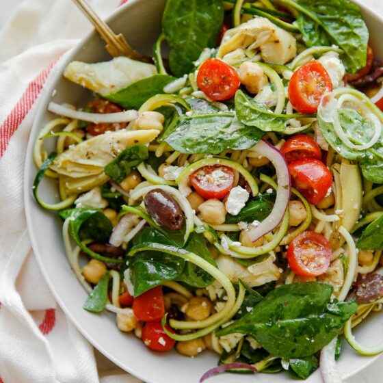 Mediterranean Zucchini Pasta Salad (Gluten Free!) A Beautiful Plate