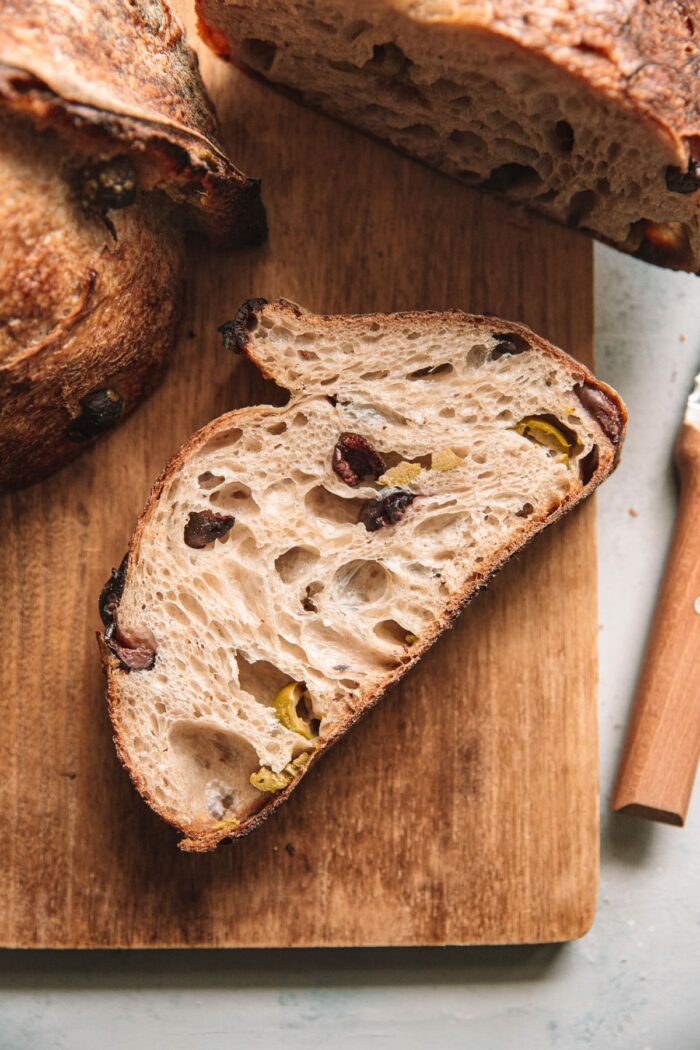 olive sourdough bread sliced