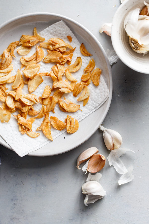 Crispy Garlic Chips on Plate