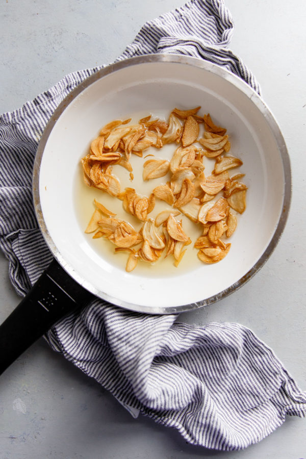 Garlic Chips in Skillet 