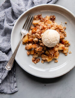 Apple Hazelnut Crisp with Vanilla Ice Cream