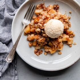 Apple Hazelnut Crisp with Vanilla Ice Cream