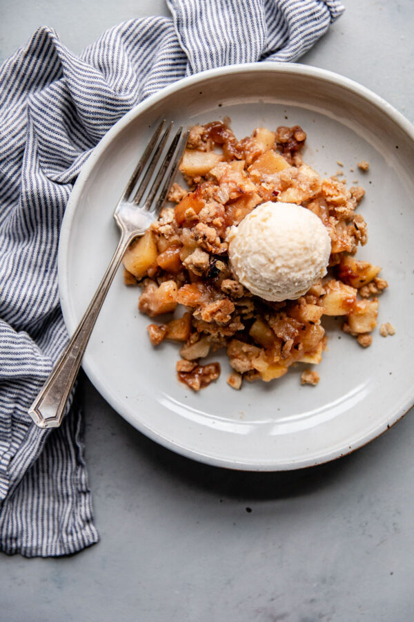 Apple Hazelnut Crisp with Vanilla Ice Cream