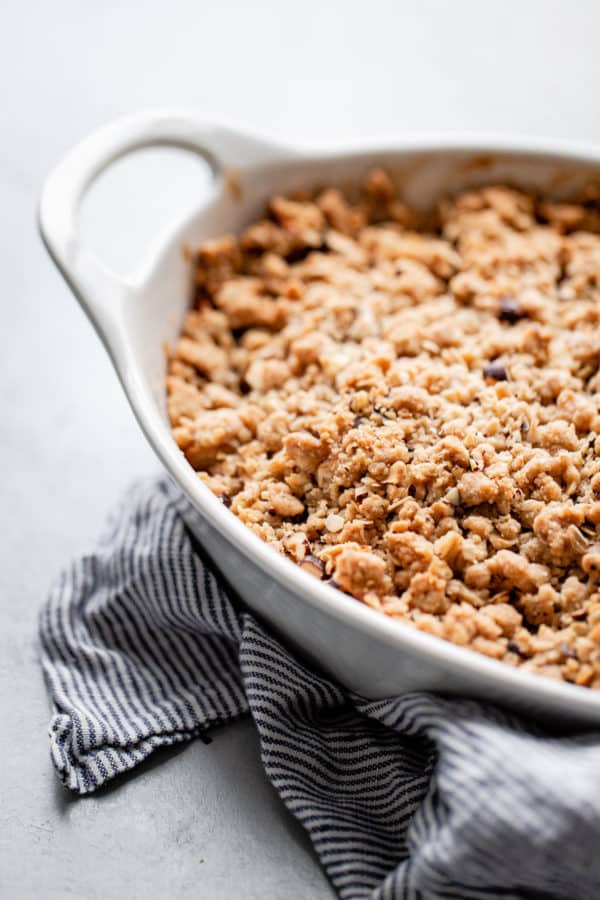 Apple Hazelnut Crisp in Baking Dish