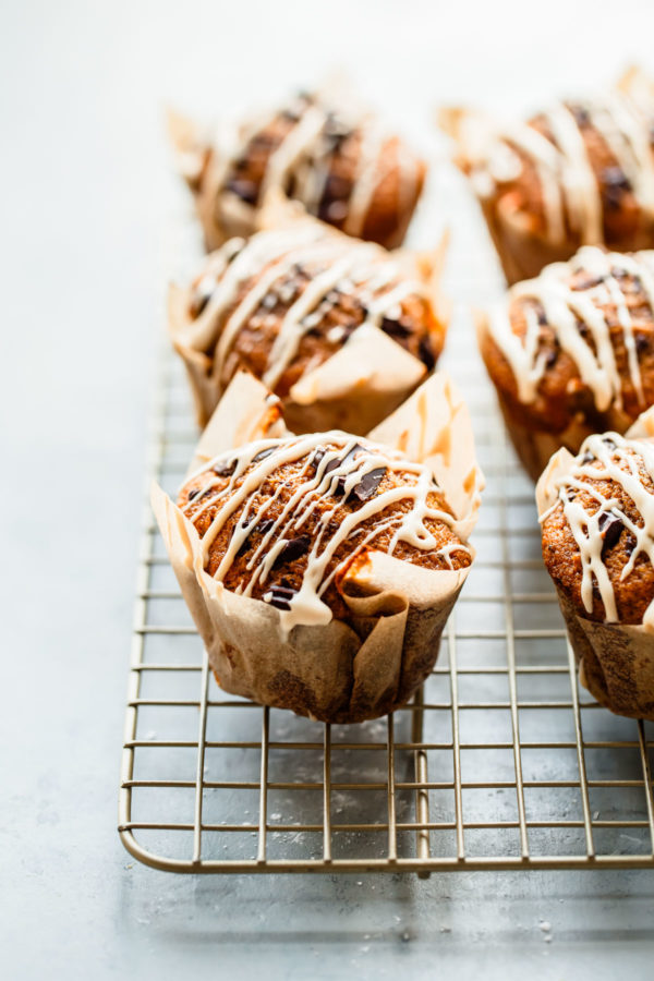 Pumpkin Chocolate Chip Muffins with Coffee Glaze 