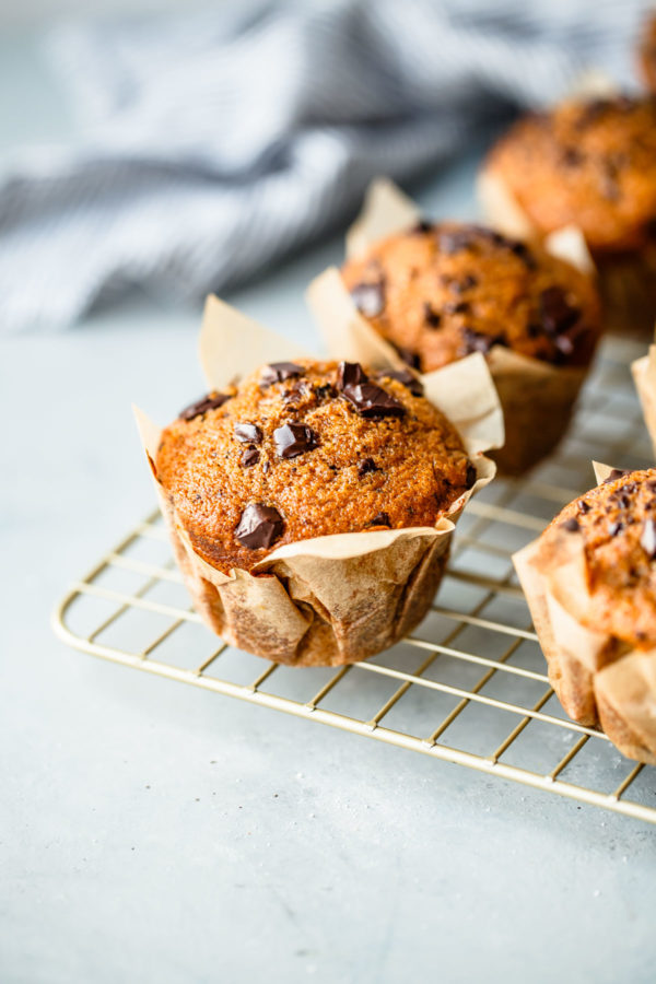 Pumpkin Chocolate Chip Muffins on Cooling Rack 