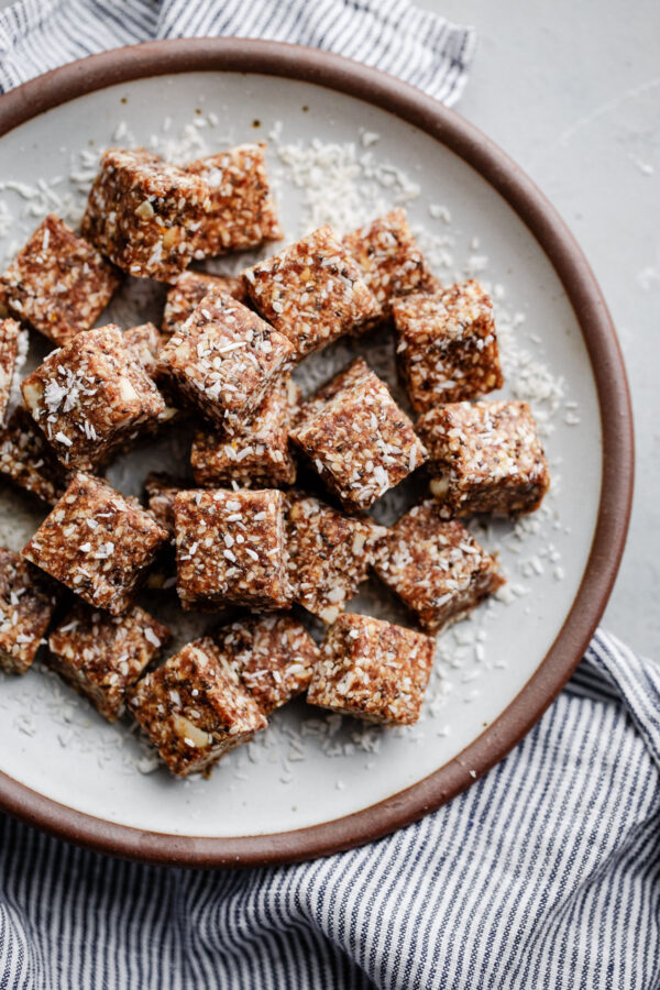 Coconut Cashew Chia Energy Bites on Plate