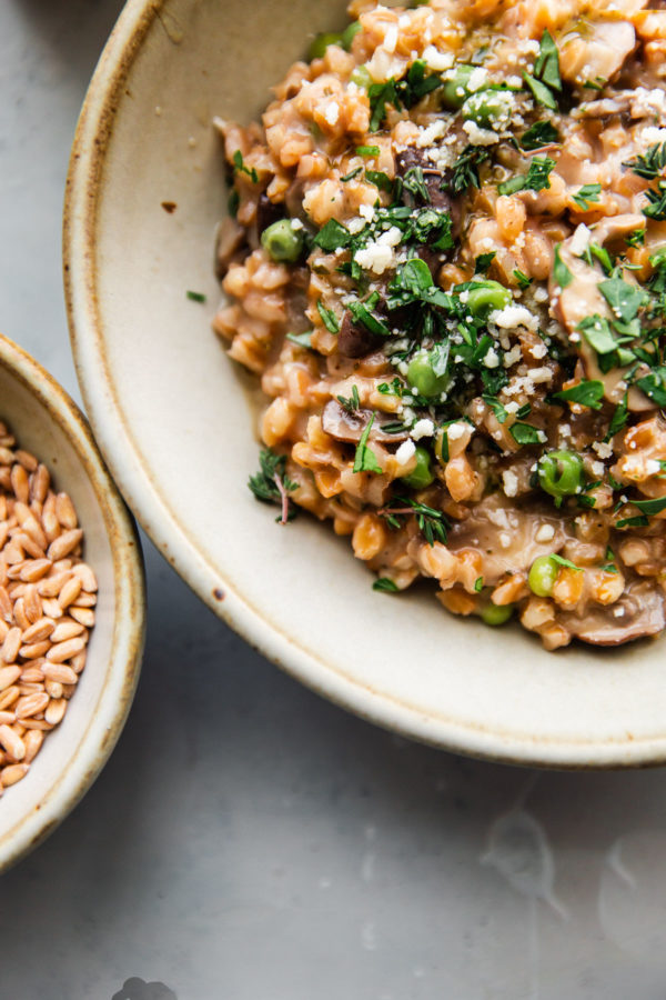 Mushroom Farro Risotto in Bowl