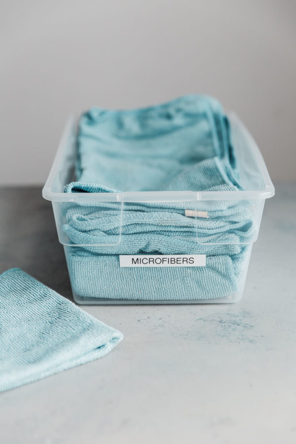 Microfiber Cloths in Labeled Container