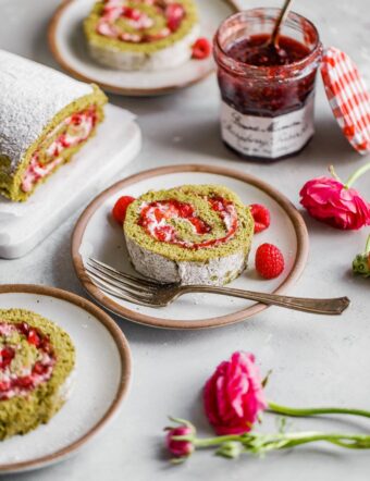 Raspberry Matcha Roll Cake