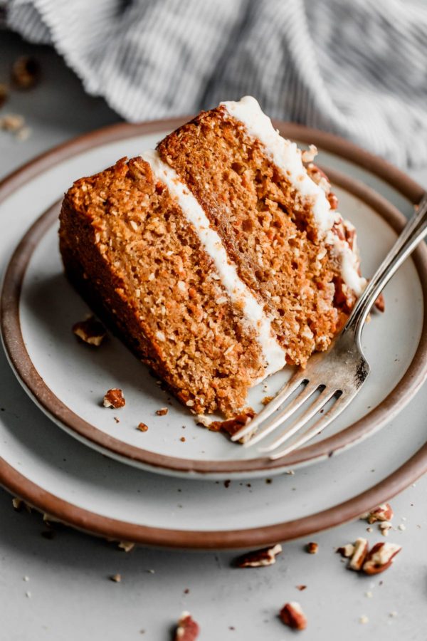 Carrot Cake Slice with Bite Taken Out of It