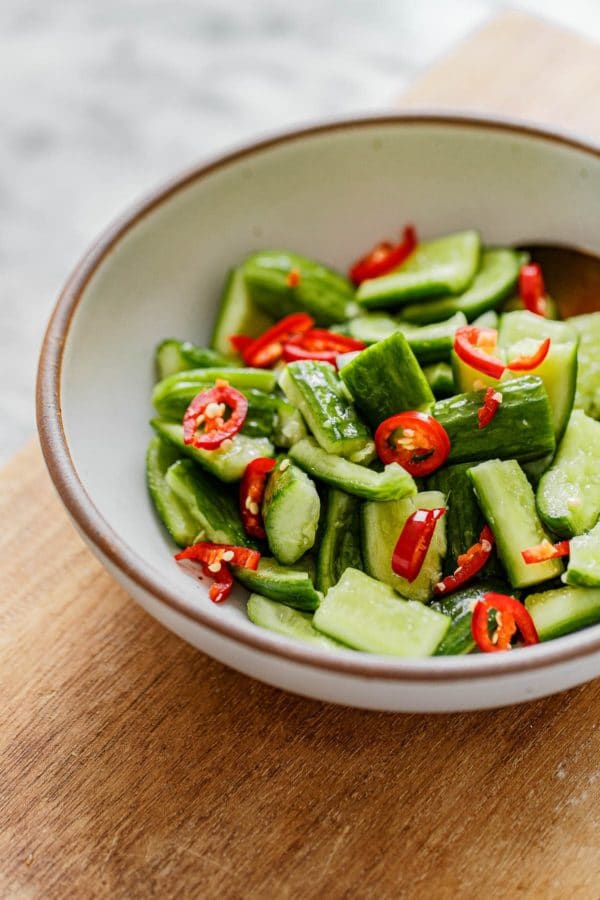 Chinese Cucumber Salad in Bowl