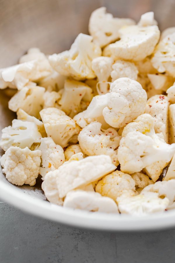 Cauliflower Florets in Mixing Bowl